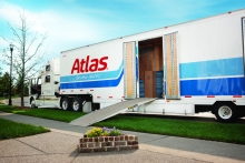 Atlas Van Lines trailer ready for loading at residence