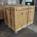 A crated sensitive high-value shipment ready to be flown to Hong Kong